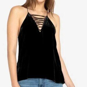 Johnny Was Black Velvet Lace-Up Halter Cami
